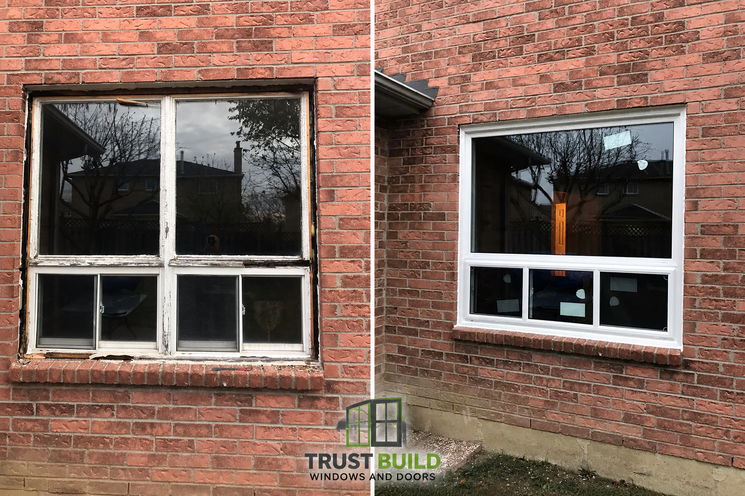 Rotted Wood Window Replacement in Newmarket: Picture Window with Slider, Brick-to-Brick