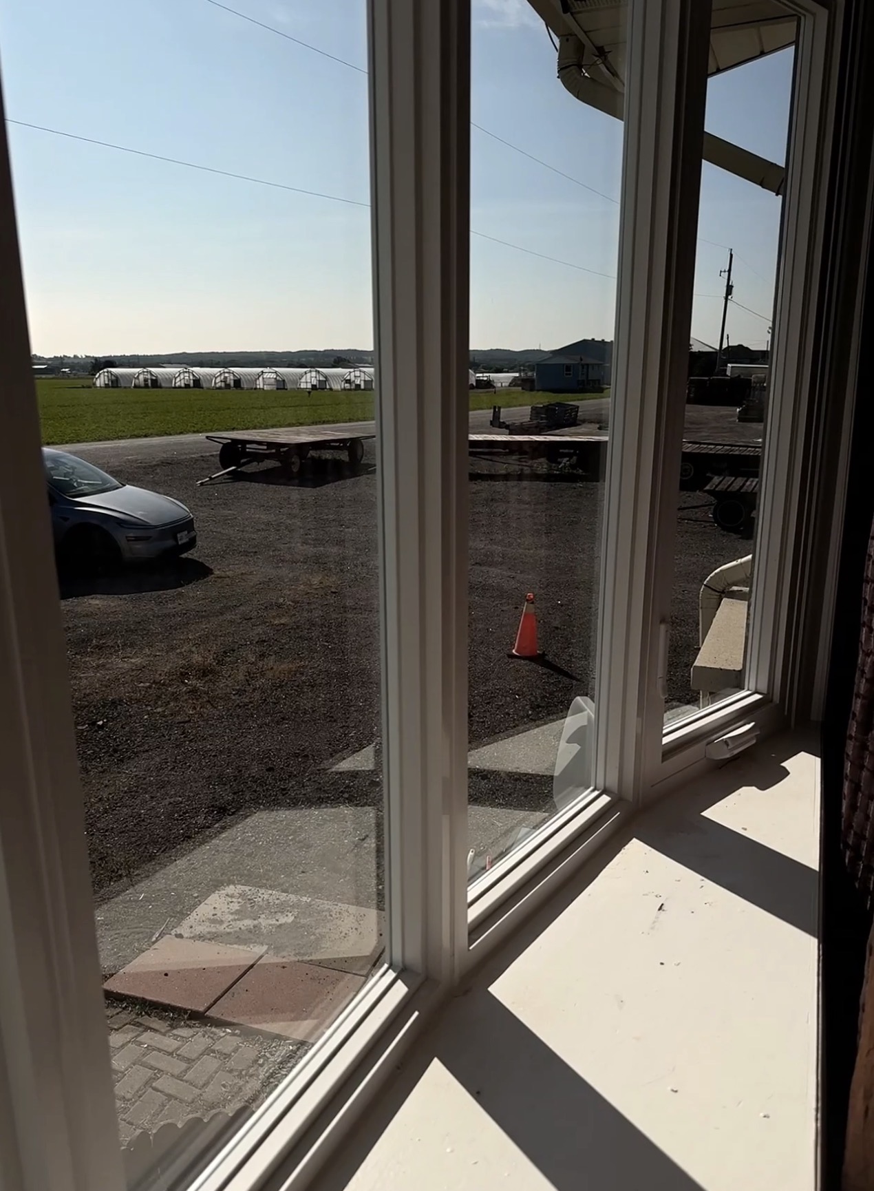 Interior view of the finished bow window curved sill and fixed picture sections