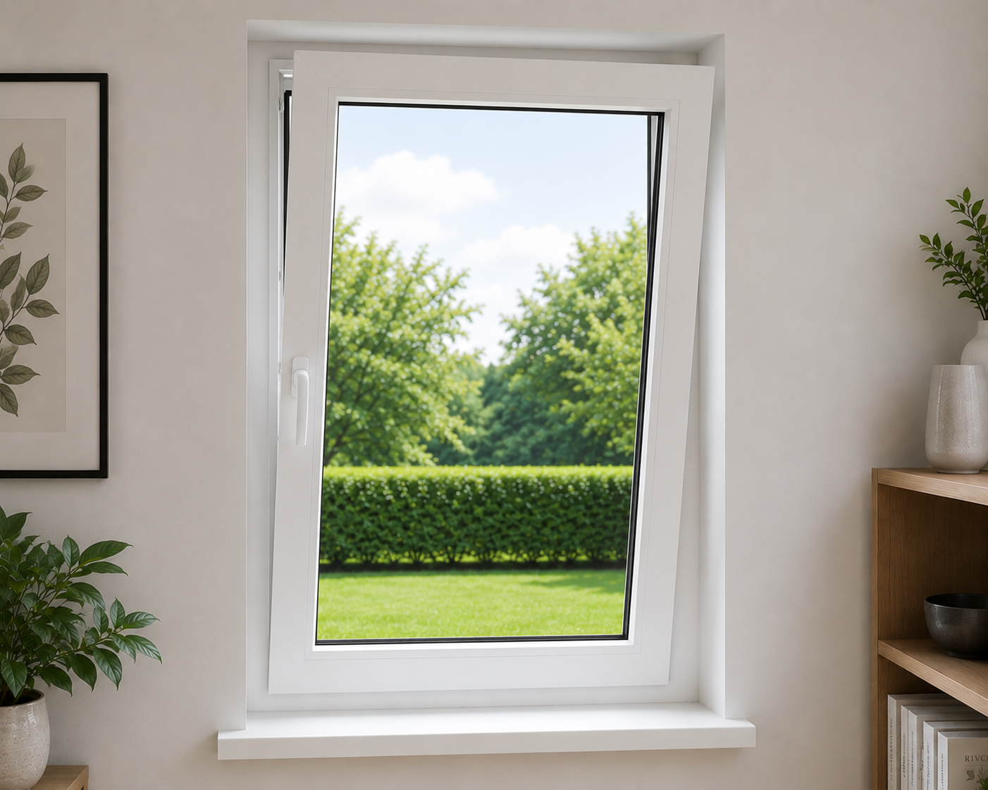 White tilt and turn window in tilt position for ventilation