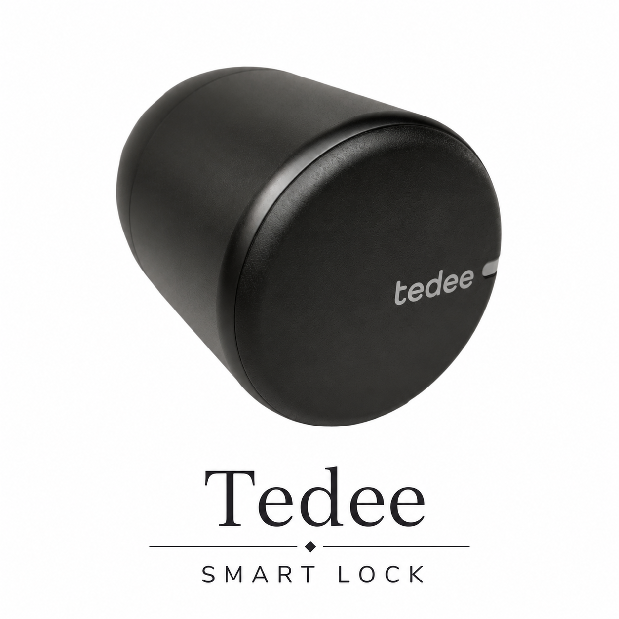 Tedee smart lock cylinder in matte black, the optional keyless upgrade for a Ferco multi-point lock