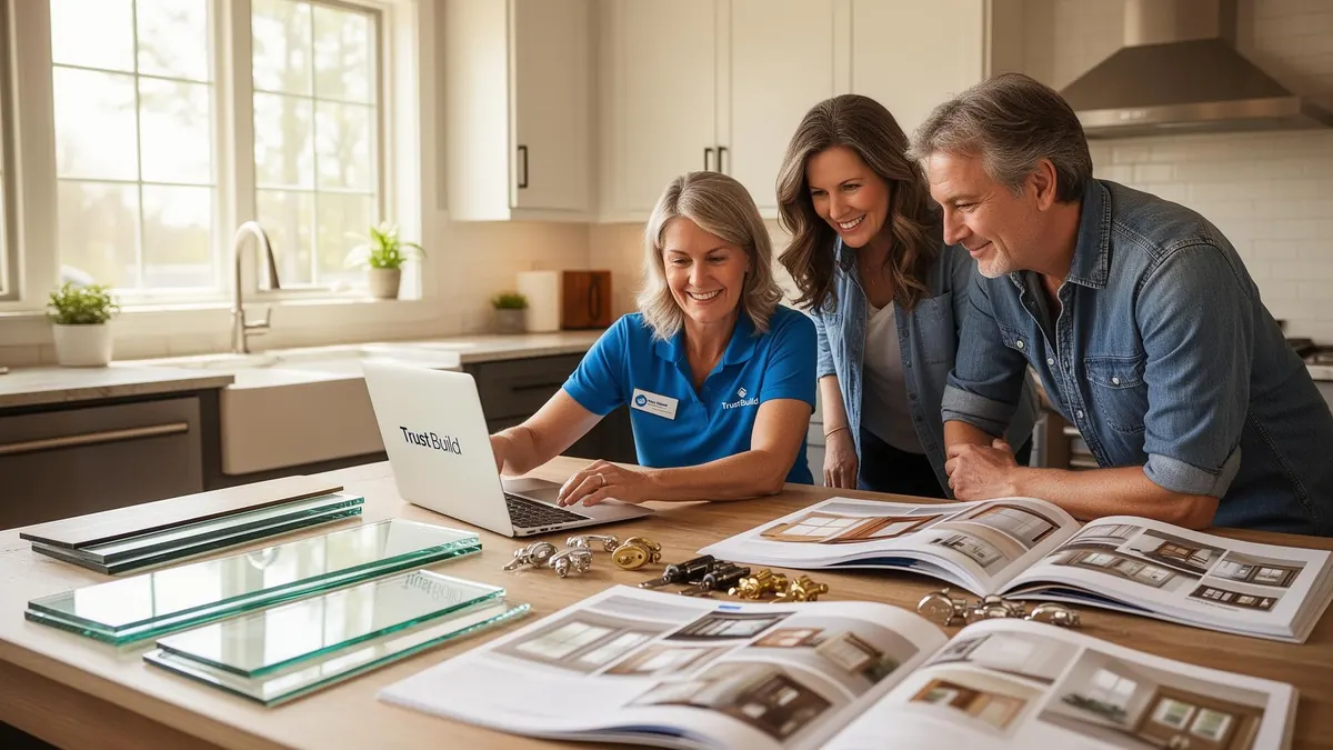 Trust Build product specialist measuring windows during an in-home consultation