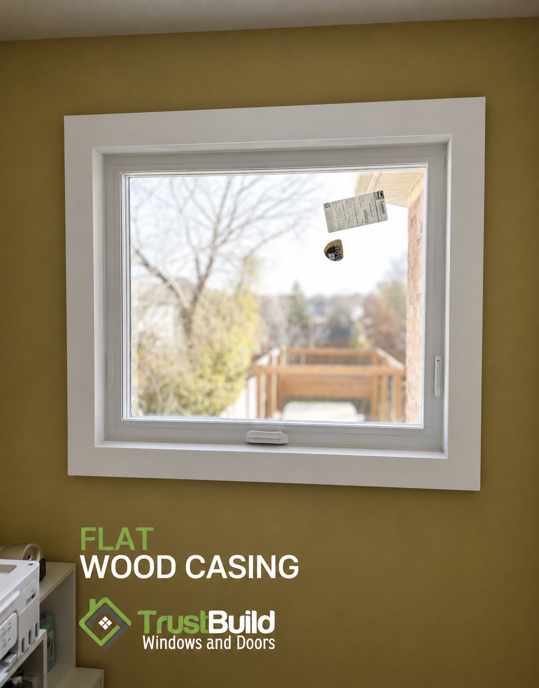 Flat wood casing interior trim on a Trust Build casement window